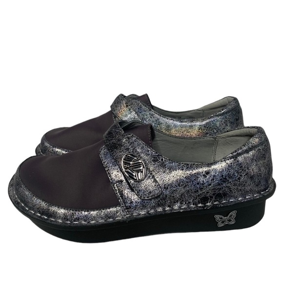 NWOT Alegria Comfort Dream Fit Neoprene Metallic Blue Gray Den-735 Slip On Clogs - Picture 4 of 16